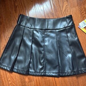 Black Pleated Leather Skirt